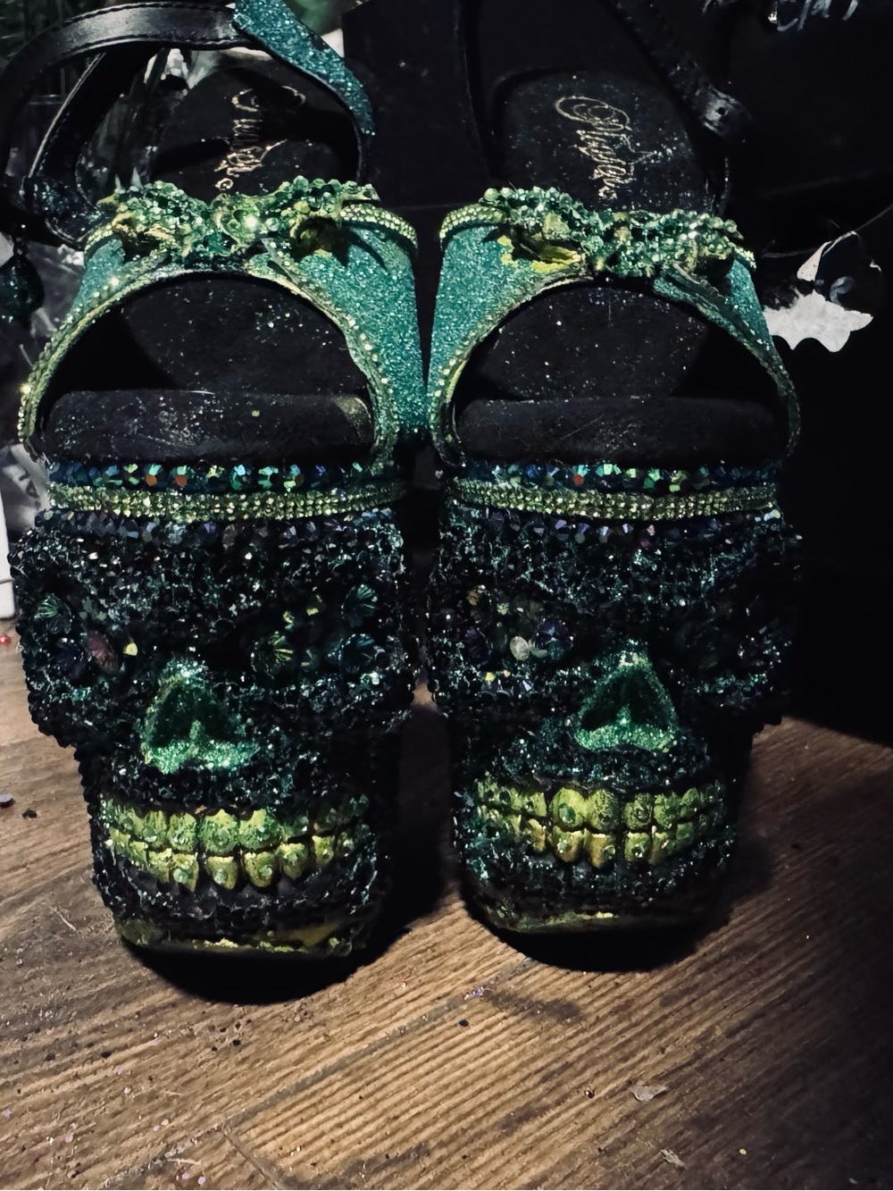 Embellished Green Jewel rapture Heels Women Shoes - Picture 4 of 5